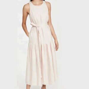 Rebecca Taylor Pink Pleated Linen Belted Dress Size M
